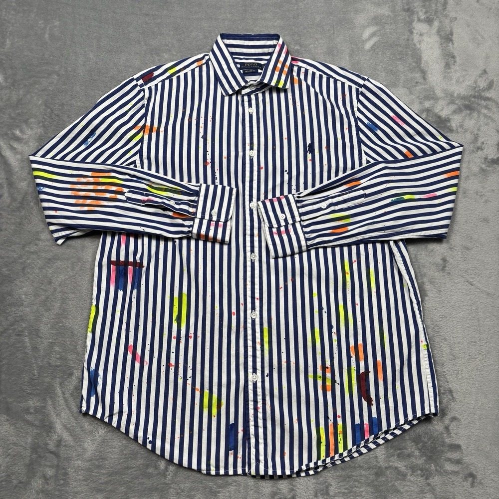 Polo Ralph Lauren Paint-Splatter Cotton Shirt Women's Size Large Relaxed Fit